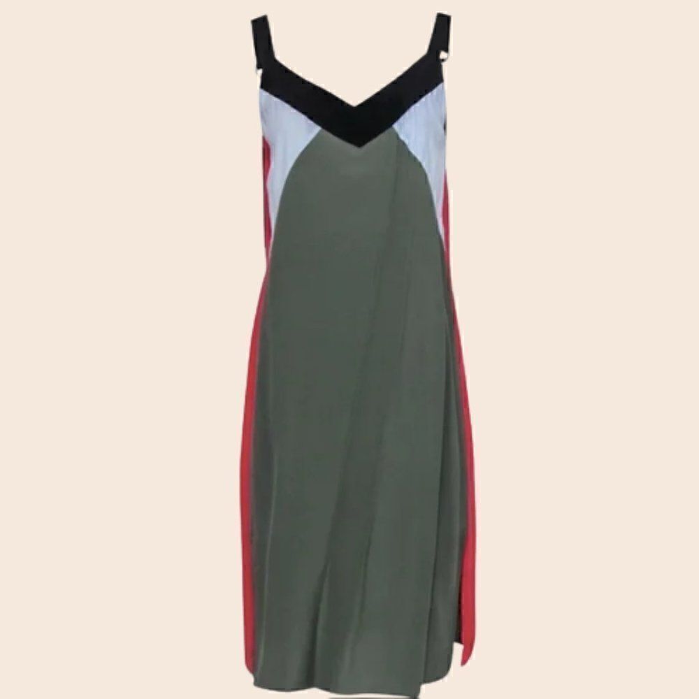Equipment Robbi Silk Colorblock Slip Dress in Green/Multi Size XS